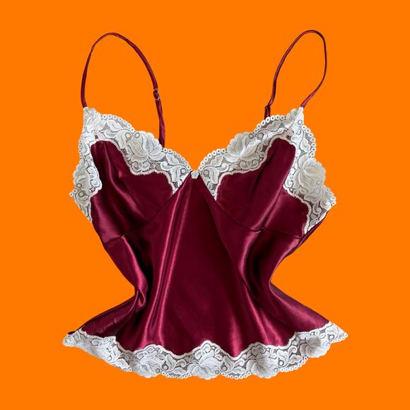 Cinema Etoile Tops - 90's 00's vintage red satin lace y2k babydoll camisole M cinema etoile